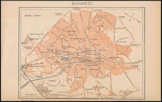 cca 1900 Bukarest város térképe, kiadja: Pallas Részvénytársaság Nyomdája, 23×14 cm