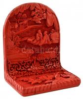 Kínai vörös lakkfaragásos zománcozott könyvtámasz, kis hibákkal, m: 13 cm