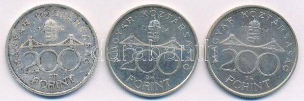 1992. 200Ft Ag "MNB" + 1994. 200Ft Ag "Deák" (2x) T:2 patina