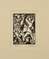 Bortnyik Sándor (1893-1976): Szidalom, linó, papír, paszpartuban, utólagos jelzéssel, 11×8 cm