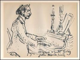 Rippl-Rónai József (1861-1927): Grieg. Cinkográfia, papír, jelzett a cinkográfián, paszpartuban, 16×22 cm