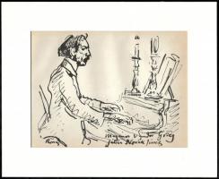 Rippl-Rónai József (1861-1927): Grieg. Cinkográfia, papír, jelzett a cinkográfián, paszpartuban, 16×...