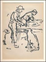 Rippl-Rónai József (1861-1927): Leselkedő kutyák. Cinkográfia, papír, jelzett a cinkográfián, paszpartuban, 22×16 cm