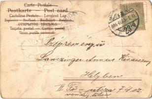 1905 Lady Krampus with men in her basker, Emb. litho (EM)