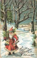 Fröhliche Weihnachten! / Karácsonyi üdvözlet / Christmas greeting with Saint Nicholas, Santa Claus litho + Kelenföldi Football Club 1912 pecsét (EK)
