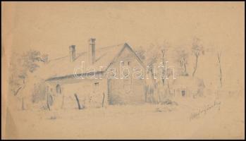 Mednyánszky jelzéssel: Az utolsó ház. Ceruza, papír, 14×25 cm