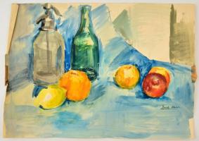 Basch jelzéssel: Asztali csendélet. Akvarell, papír, kis szakadással, 43×60