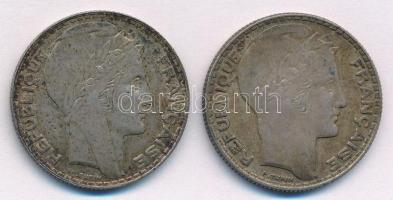 Franciaország 1930-1933. 10Fr Ag (2x) T:2 patina 
France 1930-1933. 10 Francs Ag (2x) C:XF patina K...