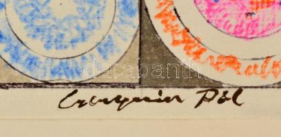 Csergezán jelzéssel: Tányérok, Vegyes technika, papír,  16×33 cm