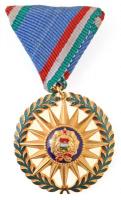 1976. Szocialista Magyarországért Érdemrend aranyozott, zománcozott Br kitüntetés mellszalaggal. Az érdemrend jelvényét Csúcs Viktória (1934- ) tervezte. T:1- / Hungary 1976. Order of Merit for the Socialist Hungary gilt, enamelled Br decoration on ribbon. The badge of the order designed by Viktória Csúcs (1934- ) C:AU NMK 715.
