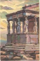 1929 Athens, Athenes; Caryatid porch of the Erechtheion temple, art postcard