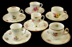 6 db porcelán teáscsésze + 6 db alj, matricás, jelzett, kis kopásnyomokkal