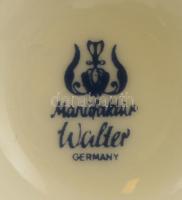 6 db porcelán teáscsésze + 6 db alj, matricás, jelzett, kis kopásnyomokkal