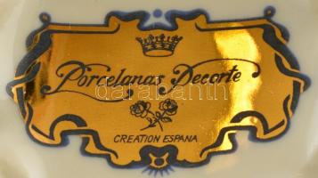 6 db porcelán teáscsésze + 6 db alj, matricás, jelzett, kis kopásnyomokkal