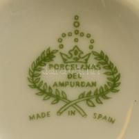 6 db porcelán teáscsésze + 6 db alj, matricás, jelzett, kis kopásnyomokkal