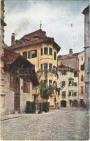 1915 Bolzano, Bozen (Südtirol); Das Batzenhäusl / restaurant, beer hall and hotel, street view + Marschbahn des Landesschützenregimentes Nr. II. 25. Marschkompagnie (EK)