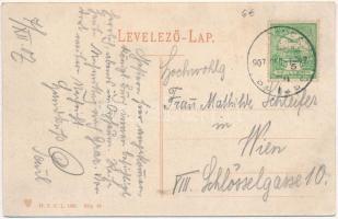 1907 Budapest V. Klotild paloták, Erzsébet híd, Takarékpénztár, üzletek. D.T.C.L. Bdp. 54. (ázott / ...