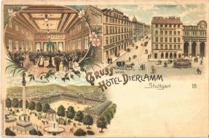 Stuttgart, Hotel Dierlamm, Schlossplatz, Bahnhof / hotel interior, saquare, railway station. Kunstanstalt Rosenblatt Art Nouveau, floral, litho (fl)