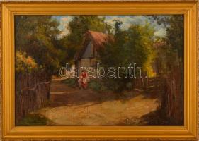 Kárpáthy Jenő (1870-1950): Falusi utcarészlet. Olaj, karton, jelzett, keretben, 30×44,5 cm