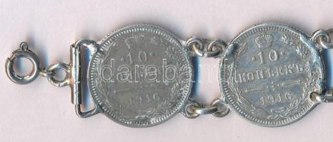 Orosz Birodalom 1915. 10k Ag + 1916. 10k Ag (7x) Ag fülekkel és kapoccsal, láncként összefűzve (br. ...