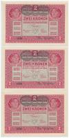 1917. 2K (3x) sorszámkövetők, mindhárom "Deutschösterreich" felülbélyegzéssel T:I,I-
Adam...