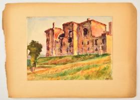 Sostarics Lajos (1896-1968): Schmidt-kastély 1951 (A kiscelli kastély és parkerdő). Akvarell, papír, jelzett, 20,5×27,5 cm