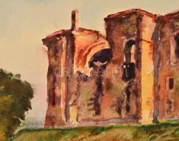 Sostarics Lajos (1896-1968): Schmidt-kastély 1951 (A kiscelli kastély és parkerdő). Akvarell, papír,...