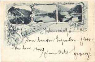 1898 Miskolc, Hámori képek, csónakázók. Gedeon és Társa kiadása. Art Nouveau, floral (vágott / cut)