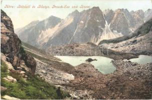 Tátra, Vysoké Tatry; Békás-tó és Bástya. Cattarino S. kiadása 226. sz. / Zabie pleso, Basta / Frosch-See und Bastei / lake, mountains