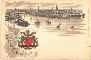 Bremen, Total-Ansicht. F. Astholz Art Nouveau, coat of arms, litho