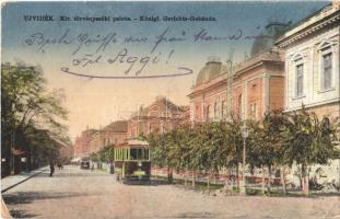 1918 Újvidék, Novi Sad; Kir. törvényszéki palota, villamos / court, tram (kopott sarok / worn corner)