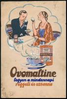 cca 1930 Ovomaltine legyen a mindennapi reggeli és uzsonna - reklámterv, hátoldalon megrendelői utasításokkal, kisebb szakadással, foltos, 26×18 cm