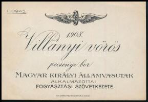 Magyar Királyi Államvasutak Alkalmazottai Fogyasztási Szövetkezete Villányi vörös pecsenye bor címkéje