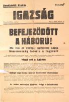 1945 Eger, Az Igazság demokratikus néplap rendkívüli kiadása, benne a háború befejeződéséről szóló cikkekkel, szakadással