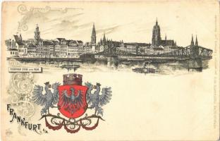 Frankfurt, Eiserner Steg und Dom. Heraldische Postkarte No. 13. F. Astholz Art Nouveau, litho (EK)
