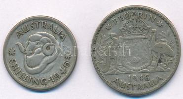 Ausztrália 1946. 1Sh Ag "VI. György" + Ausztrália 1946. 1Fl Ag "VI. György" T:2-...