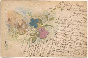 1900 Embossed silk greeting postcard (wet damage)