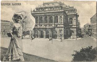 1913 Szoyer Ilonka a budapesti Operaház előtt. montázs (EK)