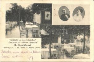 1912 Budapest II. Szemlőhegy, Vendéglő a szép kilátáshoz étterem, kert, pincér. Berkenye utca 7. (vágott / cut)