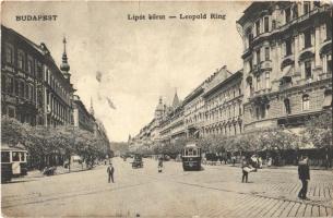 1908 Budapest XIII. Lipót körút (Szent István körút), Vígszínház kávéház, villamos. Schwarz I. kiadá...