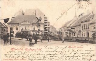 1900 Budapest I. Honvéd szobor, kávéház, férfi talicskával. Schmidt Edgar kiadása (fl)