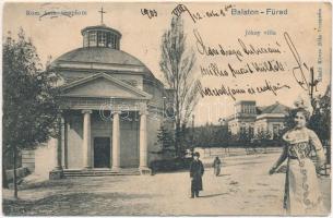 1903 Balatonfüred, Római katolikus templom, Jókai villa, montázs előkelő hölggyel. Köves Béla kiadása (r)