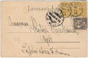 1903 Balatonfüred, Római katolikus templom, Jókai villa, montázs előkelő hölggyel. Köves Béla kiadás...