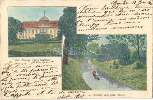 1900 Gyula, Gróf Almásy Dénes kastélya, kastélykert, park, csónakázók. Dobay János kiadása, litho (vágott / cut)