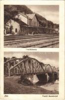 1940 Dés, Dej; Vasútállomás, Szamos vasúti híd. Roman V. kiadása / railway station, railway bridge over Somes river (EB)