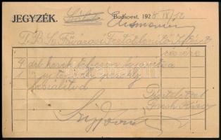 1928 Bp. VI., Frech Károly lópatkoló, kocsigyártó, teherautó és pótkocsi javító műhelye jegyzék