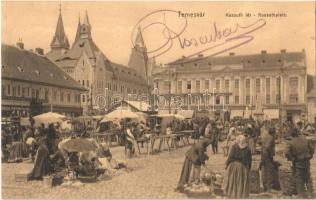 1913 Temesvár, Timisoara; Kossuth tér, piac, takarékpénztár, Winternitz Lipót, Novák Gusztáv, Schneider János és társa, Deutch, Steingaszner Ferenc, Wilheim F., Goldmann és Haring Gusztáv üzlete, Dél-magyarországi Jelzálog Hitelbank, Korona-bank / square, market, shops, banks