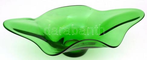 Zöld üveg asztali kínálótál, fújt, kis kopásnyomokkal, 45×17×14 cm