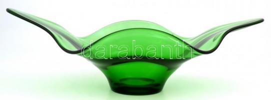 Zöld üveg asztali kínálótál, fújt, kis kopásnyomokkal, 45×17×14 cm