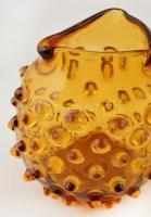 Tüskés üveg kiöntő- Szakított, anyagában színezett üveg. Alján gyártásnál történt lepattanással. m: ...